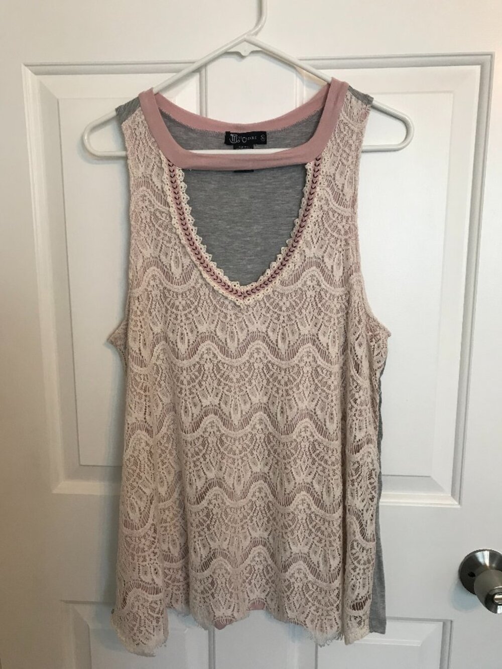 Miss Chievous Boho Summer Lace Overlay Knit Tank Top Size XL Pink Gray